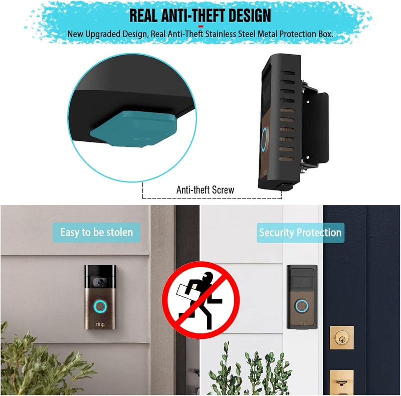 PUUUCI Store Anti-Theft Doorbell Mount with Adjustable Angle(45-135 Degrees),Upgraded Steel Metal Bracket for Ring Battery Video Doorbell 2/3/4/(2020 Release)/(2024 Release)/Plus/Pro Cover Holder Not Block Sensor - Image 4